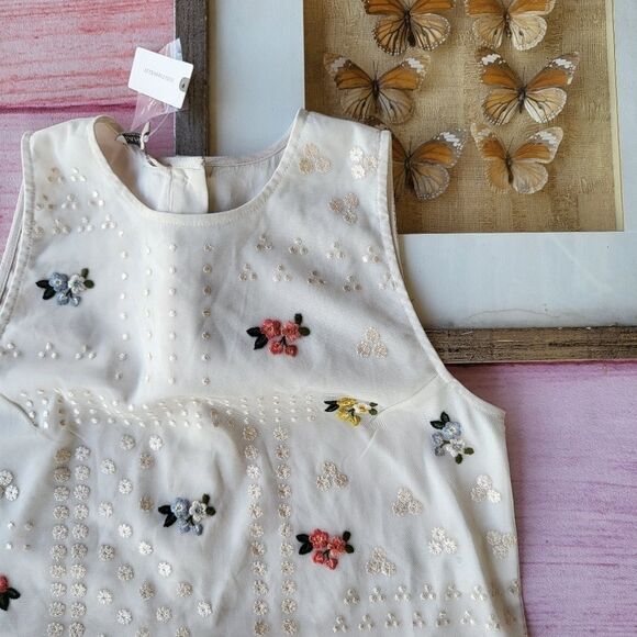 NWT Anthro Sahil Kochhar Whote Dylan Embroidered Button Back Mesh Tank Top XS - Picture 5 of 10